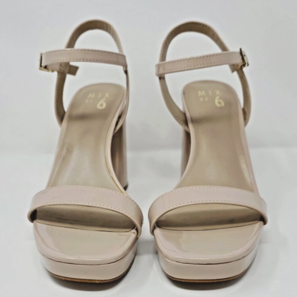 Beige Nude Patent Platform Open Toe Block Heel Sandal Womens 8.5 Baddie Chunky